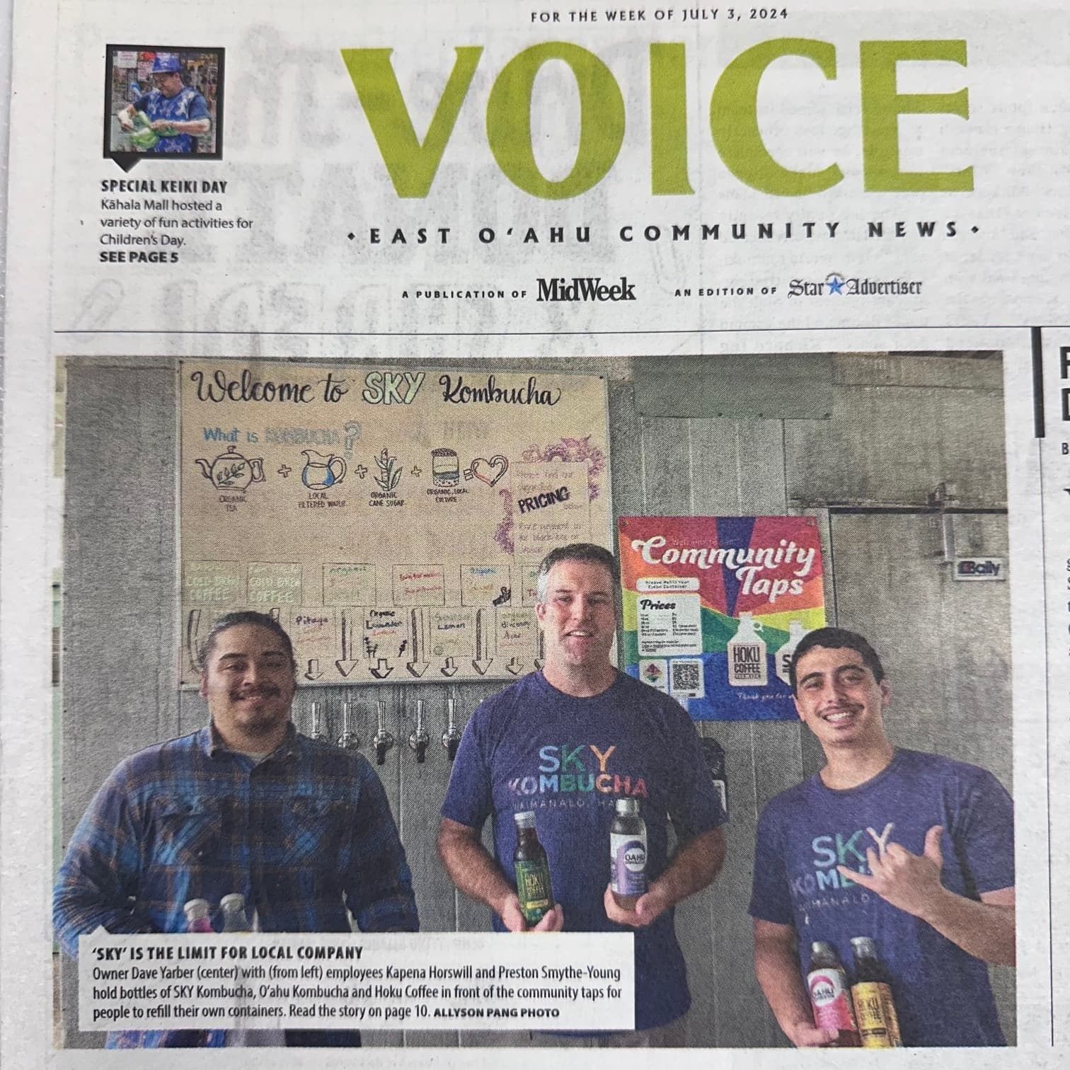 Aloha Kombucha team featured in a local newspaper
